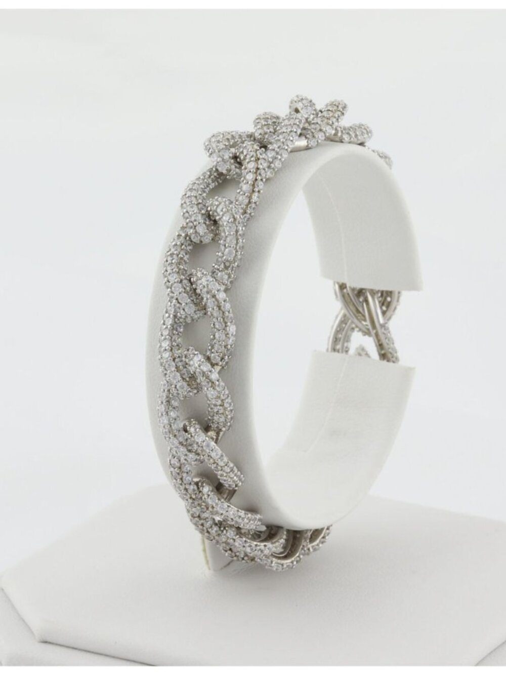Sterling Silver CZ Cubic Zirconia Curb Link Chain Bracelet 7 1/2" inch - Picture 4 of 8